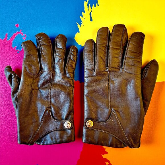 Chriistian Dior Vintage Hungary Black Leather Gloves Wool Lined Mens Medium - Picture 1 of 10
